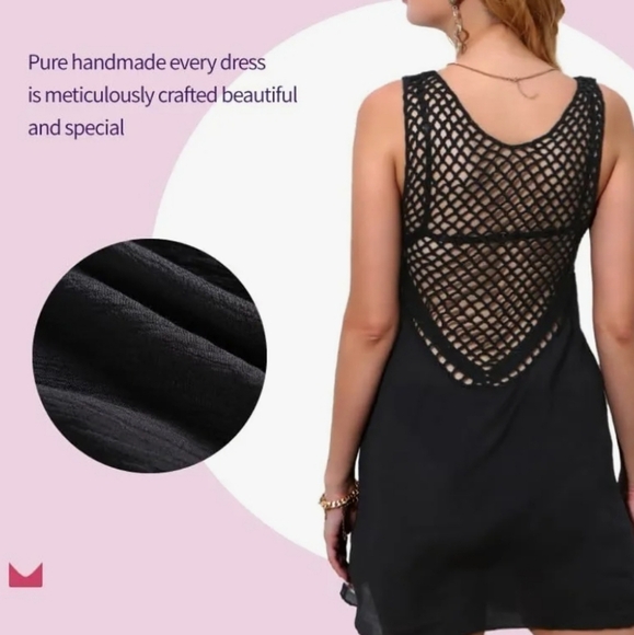 Ms Purple Black Sleeveless Swimsuit Crochet Coverup Size M - Picture 2 of 9
